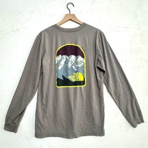 The North Face Gray Long Sleeve Graphic Tee Mountain Back Print L